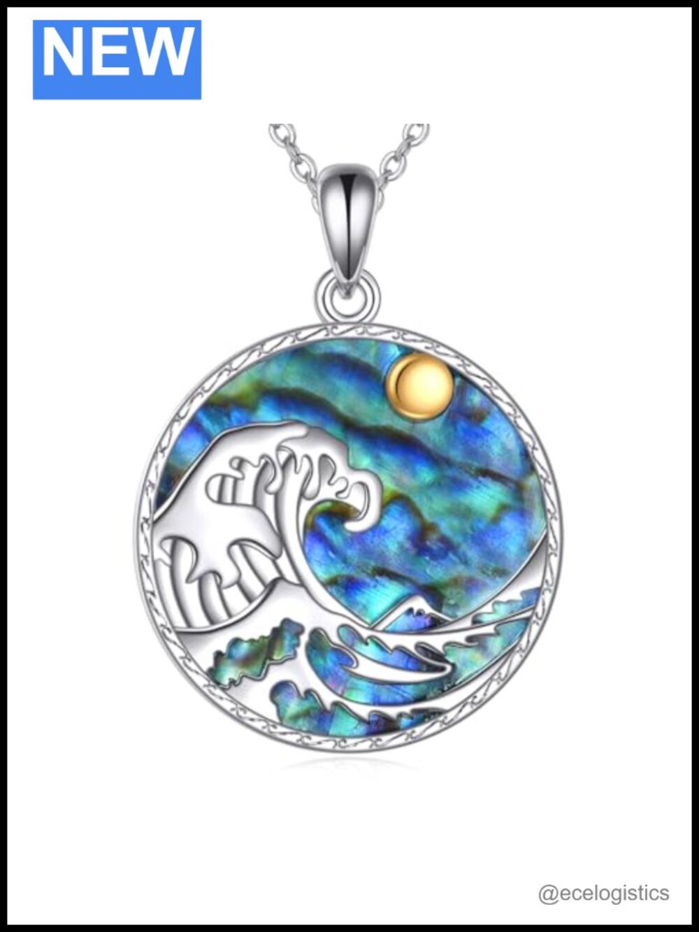 Ocean Wave Necklace 925 Sterling Silver Abalone Shell Pendant